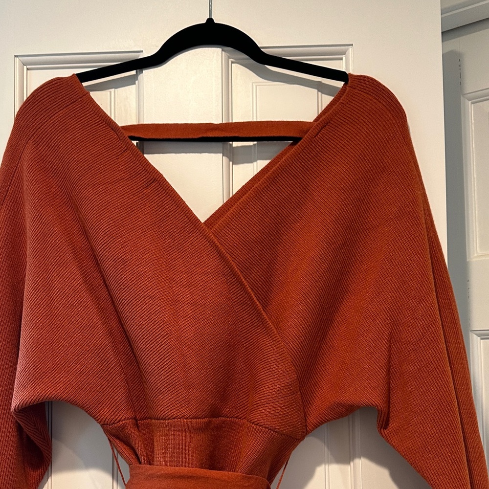 Rust Orange Wrap Sweater - Picture 3 of 3